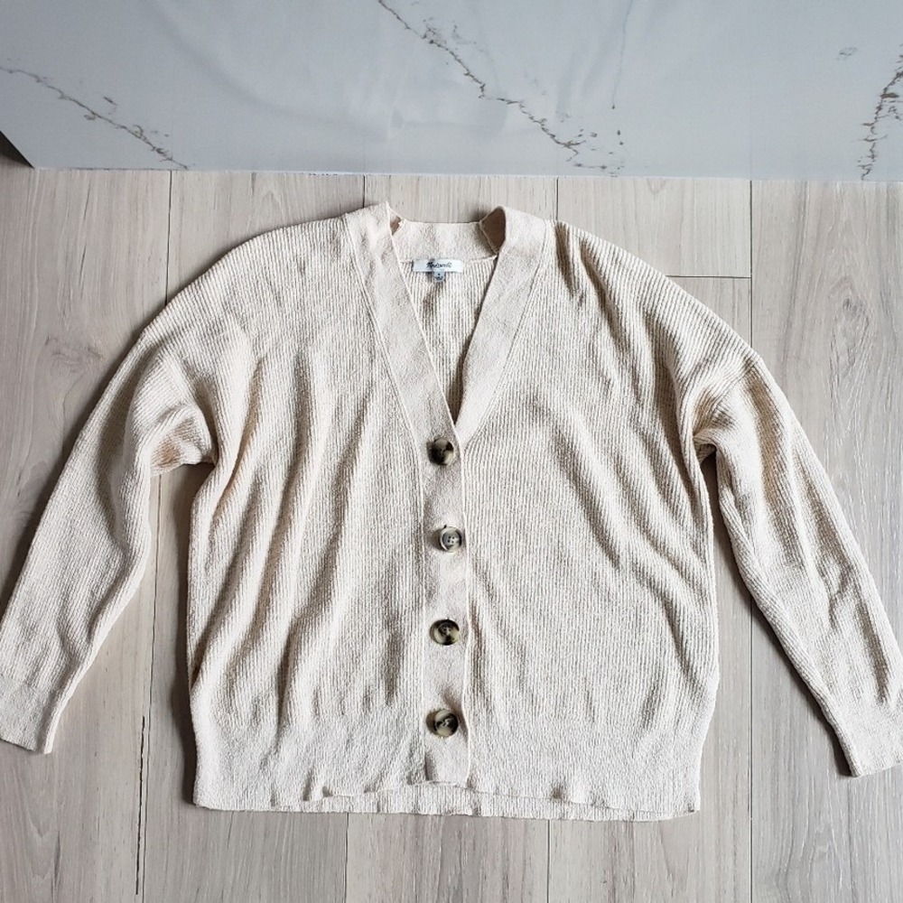 Madewell Cardigan Sweater Womens Small Cream V Neck Button Front Knit‎ Relaxed